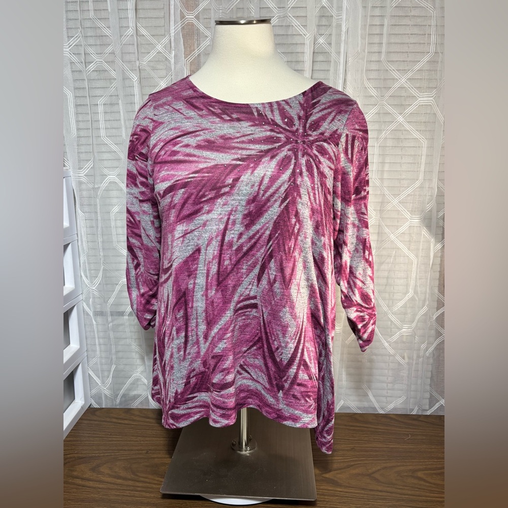 Kim Rogers Purple  and Gray Long Sleeve Top 25” p2p 28”L  3/4L sleeve